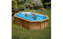 Cubierta de burbujas azul-azul - piscina de madera oblonga octogonal Cannelle - dimensiones interiores 503cm x 303cm-1